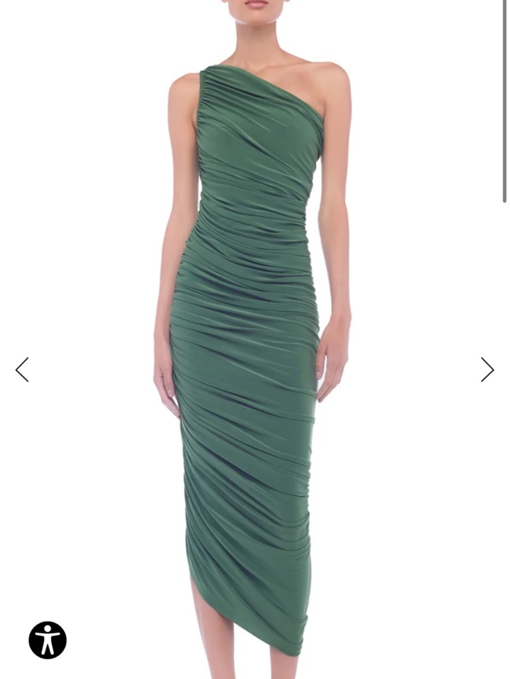 Norma Kamali One-Shoulder Ruched Olive Green Midi Dress. WORN ONCE!